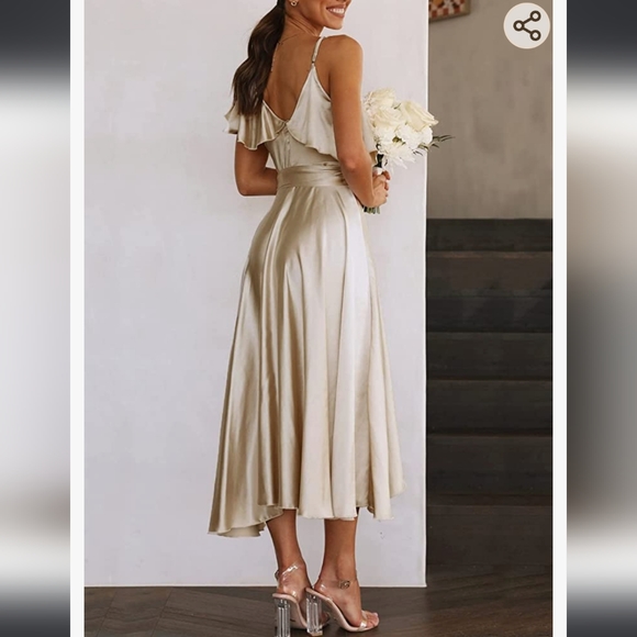 Champagne Cream Wrap Satin Dress - Picture 5 of 9